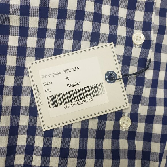Untuckit Women's Belleza Checkered Shirt Cotton Blue & White Gingham — Pick Size - Picture 5 of 11